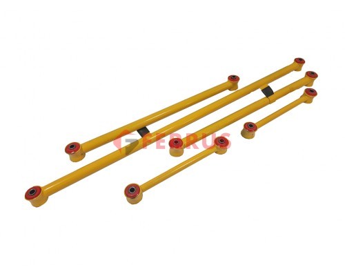 Тяги (штанги) реактивные желтые 2101-2107/2121 (комплект из 5шт) с красными полиуретановыми сайлентблоками